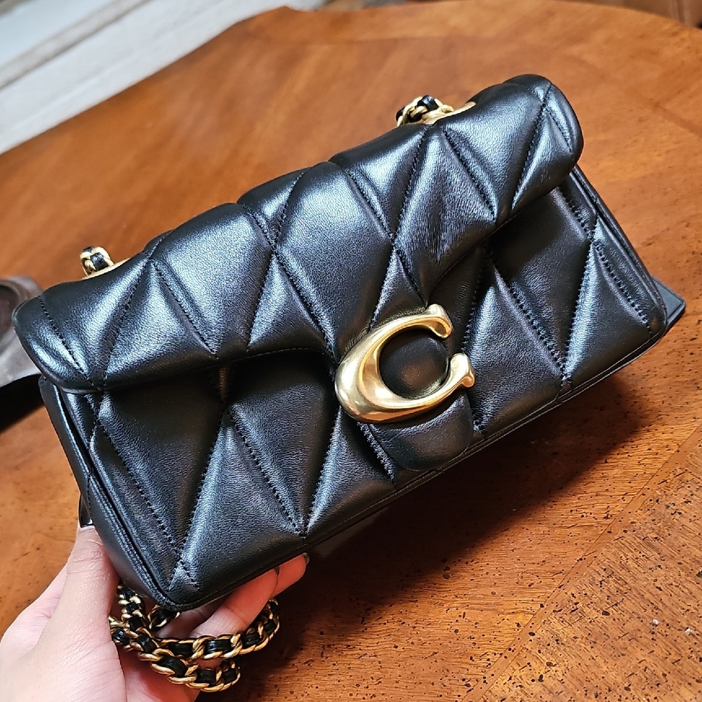 AUTHENTIC Coach Bag - Black Quilted Shoulder or Crossbody Bag with Gold Accents